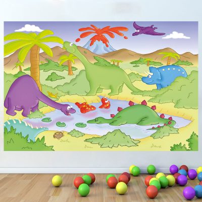Cartoon Dinosaurs  Relaxing Kids Nursery Bedroom Vinyl Wall Sticker Poster