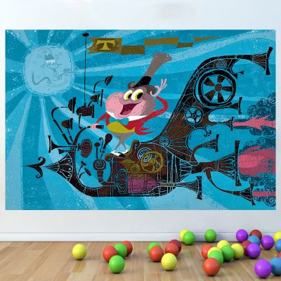 Cartoon Space Ship Kids Nursery Bedroom Vinyl Wall Sticker Poster